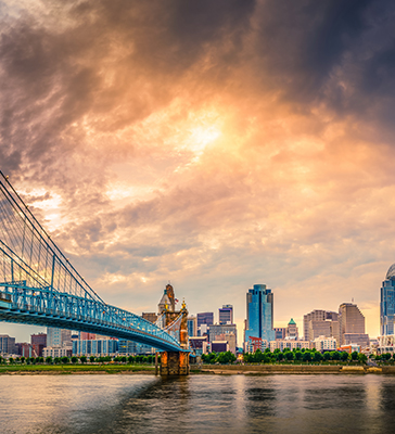 Cincinnati Bridge with cityscape in background
