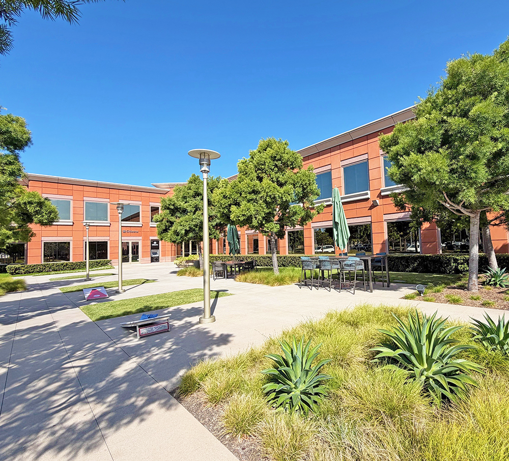 Building Entrance with games and greenery in front