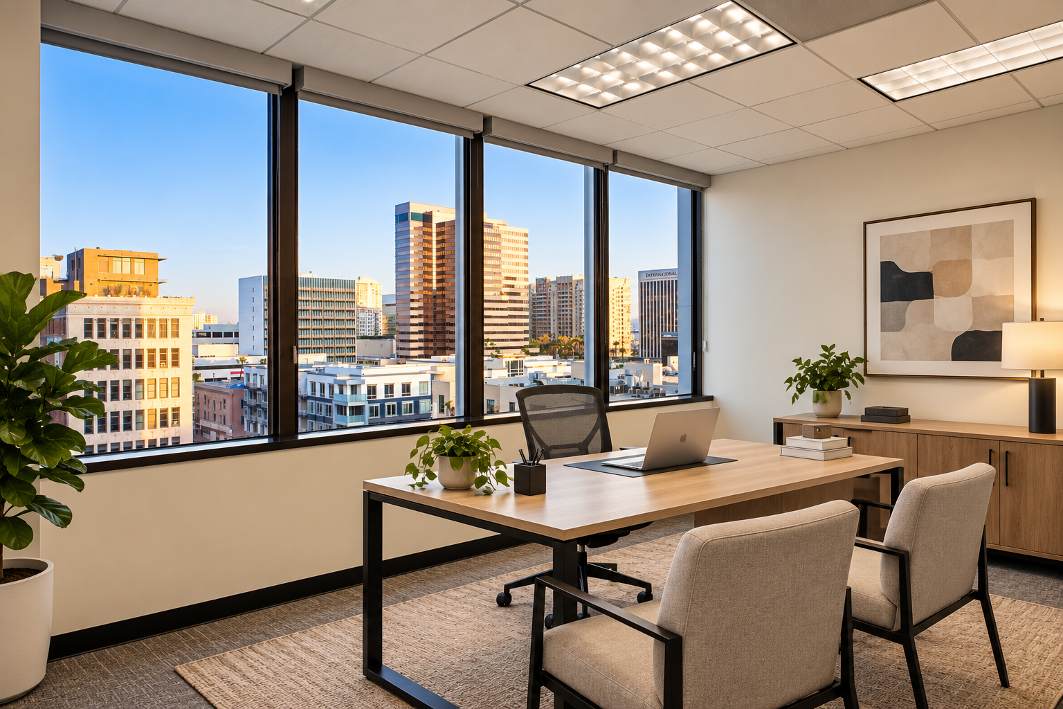 Office with skyline view at 200 Pine Avenue